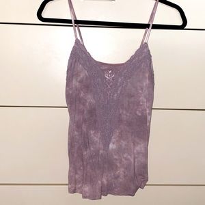 Purple and White Tie-Dyed Lacey Crop Top